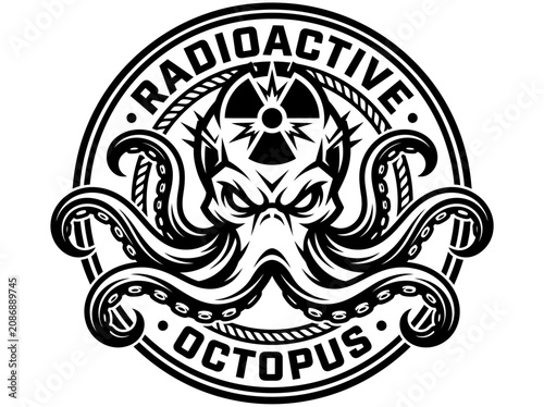 Принти на полотні Scary Radioactive Octopus Logo, Danger Symbol, Toxin Monster, Nautical Marine Li