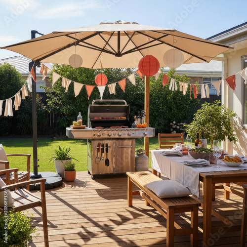 Outdoor Backyard Barbecue Party Setup Ready For Summer Fun