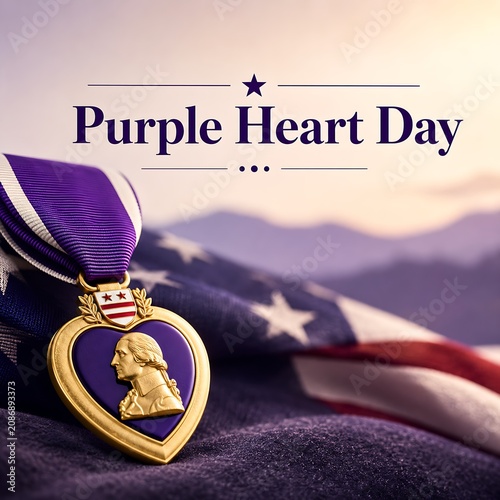 Purple heart medal with american flag ribbon