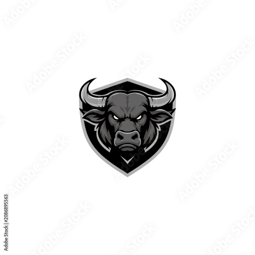 A modern-style vector graphic of a buffalo head monogram logo, featuring a fierce and powerful expression. This vector is perfect for company logos, stickers, esports logos, templates, branding, etc.