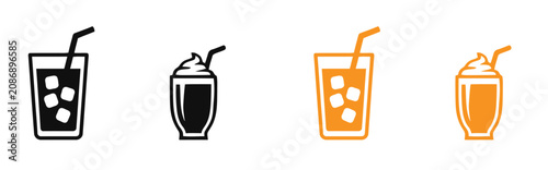 Bild auf Leinwand Drink icons with straws and ice cubes for beverage or restaurant concepts vector illustration