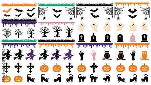 Canvastavla Halloween spooky holiday decorative silhouette elements.