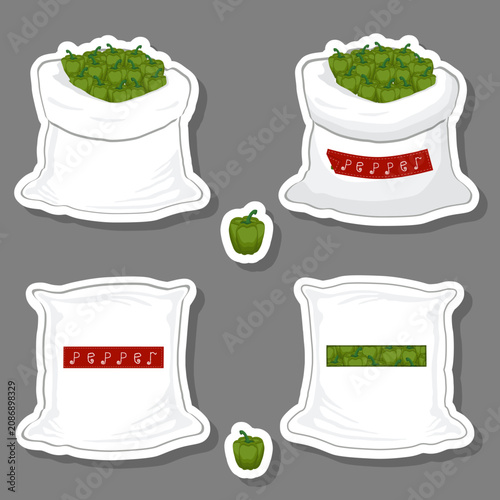 Big vegetable set from tasty pepper in large textured sacks