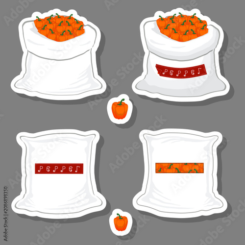 Big vegetable set from tasty pepper in large textured sacks