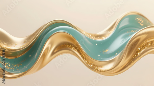 Golden ribbon with teal accents on cream
