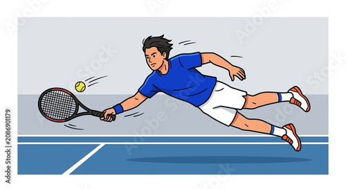 Professional tennis player diving for the ball at the us open