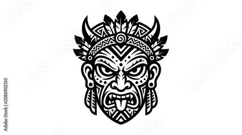 Cuadro en lienzo Tribal Mask Icon, Warrior Face, Indigenous Culture, Ethnic Art