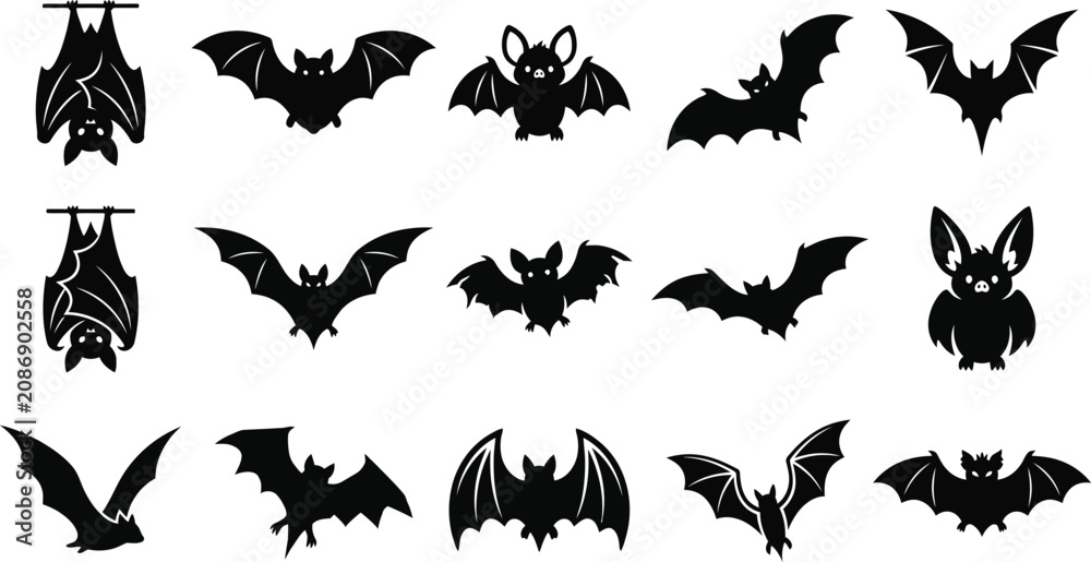 Fototapeta premium Halloween bat silhouettes diverse collection for spooky season designs decorations