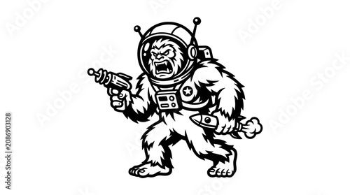 Cuadro en lienzo Angry Ape Astronaut with Laser Gun and Rocket