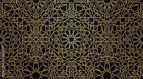 Intricate black and white geometric pattern design.