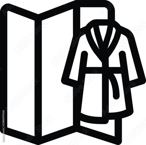 Bathrobe hanging behind a folding room divider screen