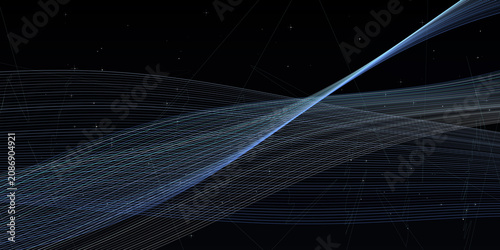 Cuadro en lienzo Abstract digital background featuring flowing thin lines creating intersecting wave patterns in deep space with glowing stars