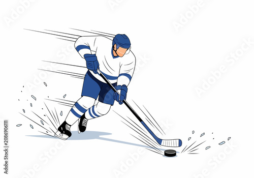 Canvas Print Hockey Player in Motion Skating Fast.