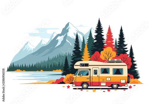 Quadro su tela Colorful camper van on the road.