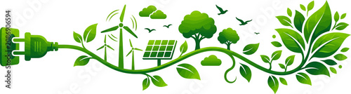 Eco Green Electricity Concept with Power Plug and Renewable Energy Ecosystem Vector
