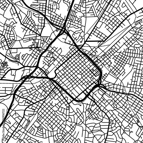 Symbol Map of the City Charlotte (North Carolina, USA) showing the city center with a simple road network of black lines