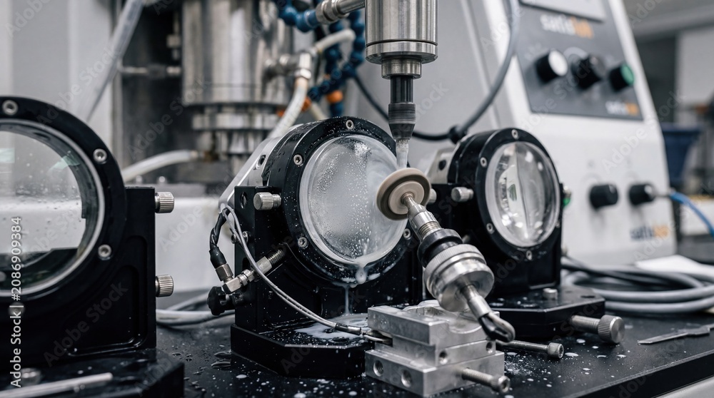 Fototapeta premium Precision Optical Lens Polishing in Advanced Manufacturing Facility