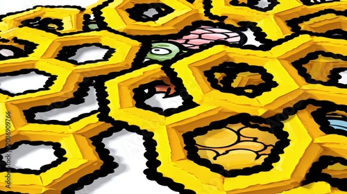 Cute Honeycomb Sticker Icon in Paper Cut Vector Style