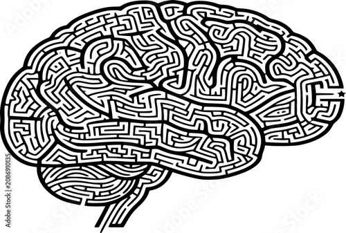 Brain Maze Problem Solving Silhouette - Abstract Black Vector for Intelligence and Complexity