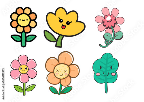 set of funny flowers