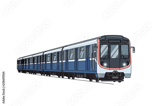 Slika na platnu Blue and Silver Modern Train on Tracks.
