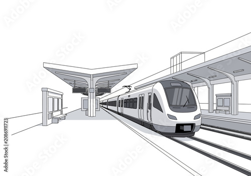 Modern Train at Station Platform Illustration.