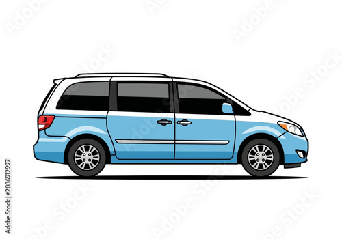 Light Blue Minivan Side View Illustration.