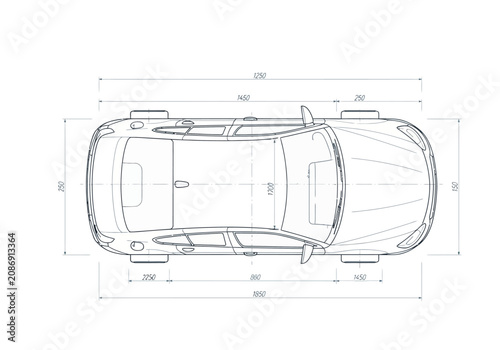 Принти на полотні Detailed Technical Drawing of Car Design.