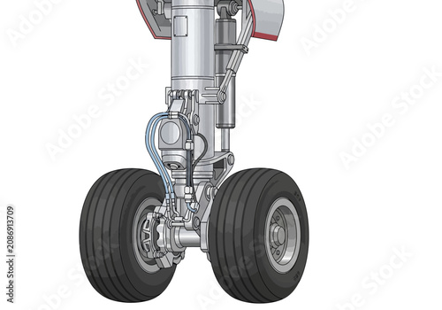 Aircraft Landing Gear with Tires and Mechanism.