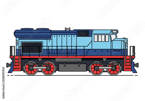 Fotografie Blue Train Engine with Red Wheels.