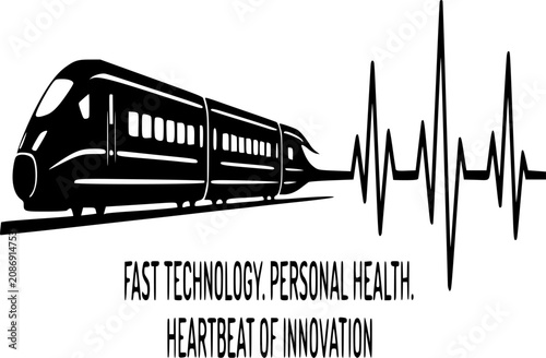 Speed Train EKG Pulse Silhouette - Black Vector for Active Lifestyle and Fast Health Tech