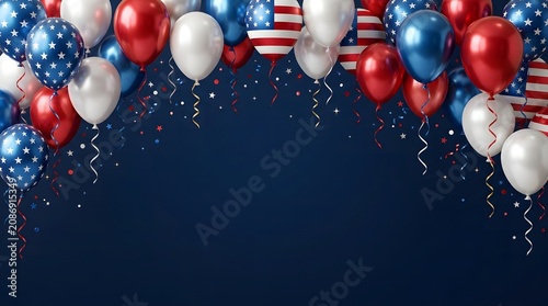 Luxury Red White Blue Balloon Background with Copy Space for USA Patriotic Celebration