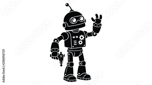 robot silhouette in black and white android mechanical humanoid technology science future