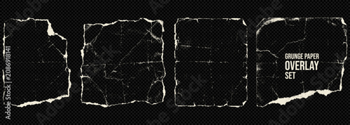 Bild auf Leinwand Torn vintage paper overlay with rugged edges, deep folds, scratches and distressed texture