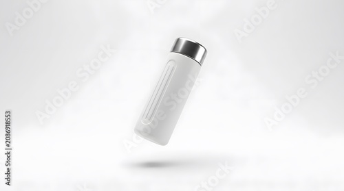 White Stainless Steel Cap Lid Bottle Floating in White Space