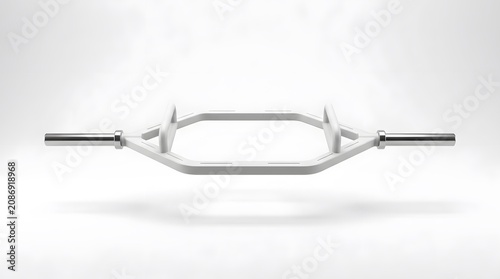 White Barbell with Hexagonal Frame and Weights in Studio