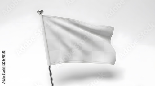 White Blank Flag Waving in Wind with Pole