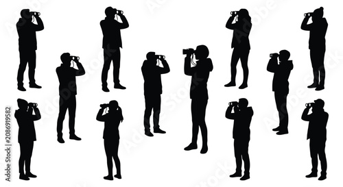 Collection of observer silhouettes using binoculars to look around