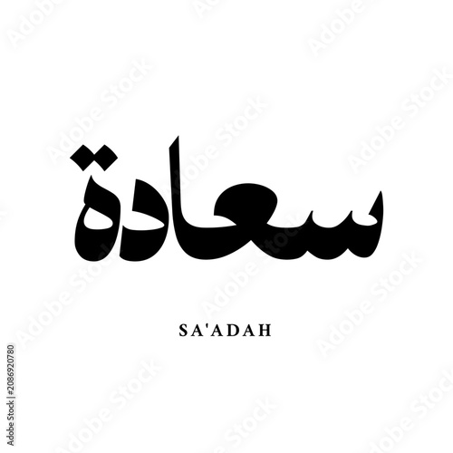 Fotografie Soft fluid lines of Arabic calligraphy showcasing the word Sa'adah, translating to prosperity, perfect for clean branding assets or religious graphic materials