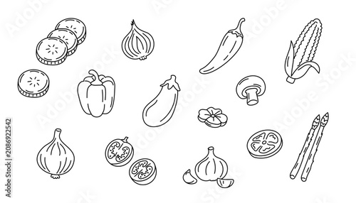 Vegetable Outline Icon Set with Fresh Farm Produce Collection