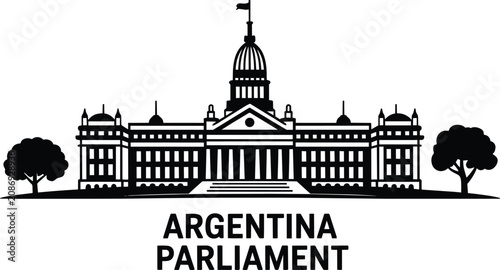 Canvastavla Argentina parliament building silhouette, iconic governmental landmark of Buenos