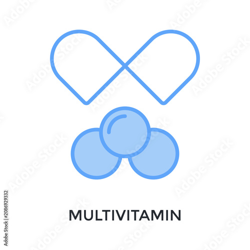 Multivitamin Icon Lineal Blue Style. Vector Illustration For Graphic Design