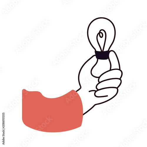 Hand holding lightbulb. Creative idea and solution concept. Electric light bu...
