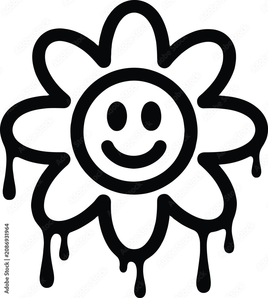 Fototapeta premium Smiling cartoon sun with dripping rays vector illustration