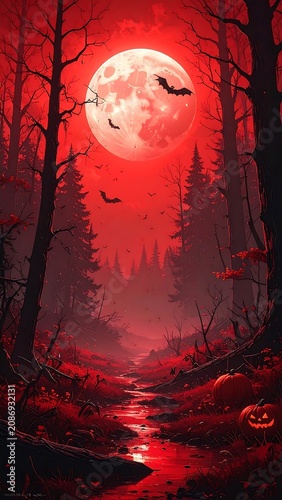Red Moon Halloween Forest.