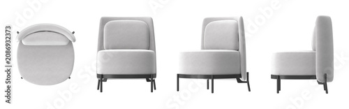 Fotografie Modern light gray armchair with curved back and black metal legs