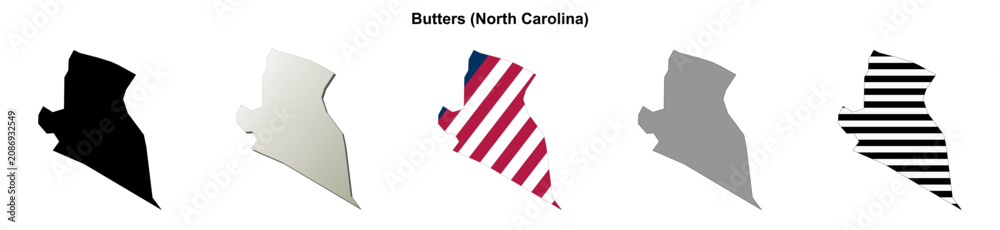Obraz premium Butters (North Carolina) blank outline map set