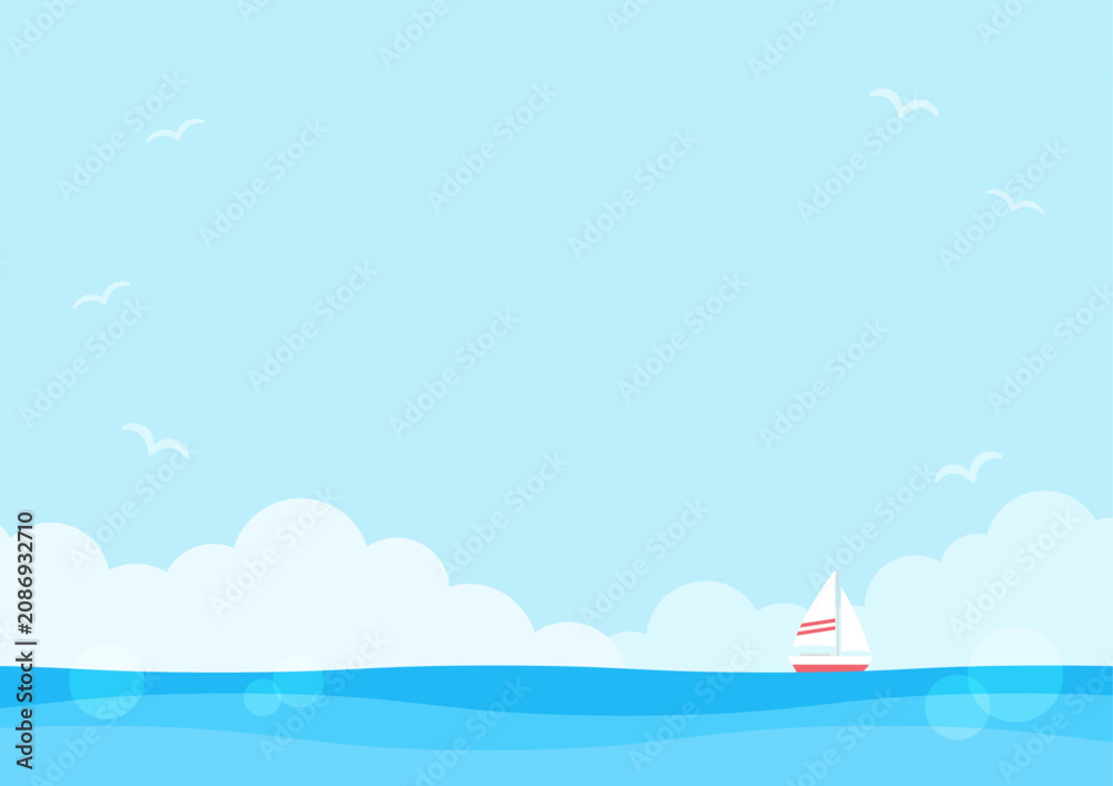 Naklejka premium 夏の海と青空とヨットの風景