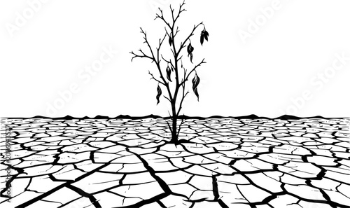Cracked Earth Drought Silhouette - Black Vector Icon for Climate Impact and Soil Desiccation