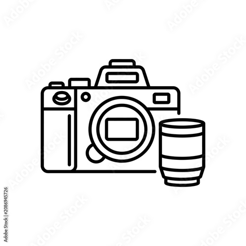 Professional digital photography camera with detachable lens icon photography equipment photographer professional mirrorless technology